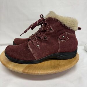 Earth Origins Cooper Red Leather Sherpa Lined Ankle Boots Women’s 8M Lace Up GUC